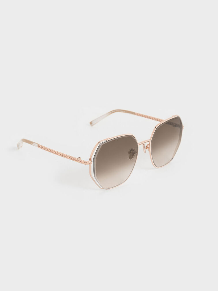 Cut-Out Braided Butterfly Sunglasses, Cream, hi-res