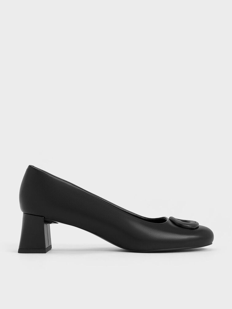 Oval Trapeze-Heel Pumps, Black, hi-res