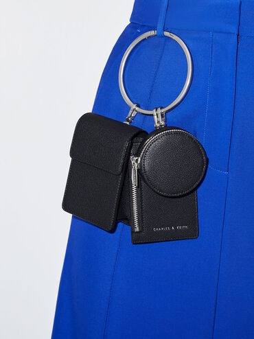 حقيبة ميني مع حامل خاتم وحزام سلسلة, أسود, hi-res