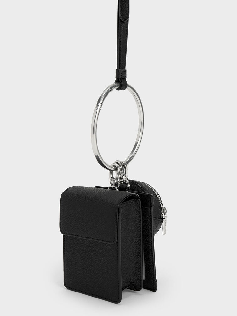 Chain Strap Ring-Detail Mini Bag, Black, hi-res