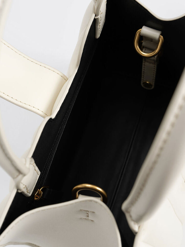 Ivy Panelled Metallic Buckle Tote, Cream, hi-res