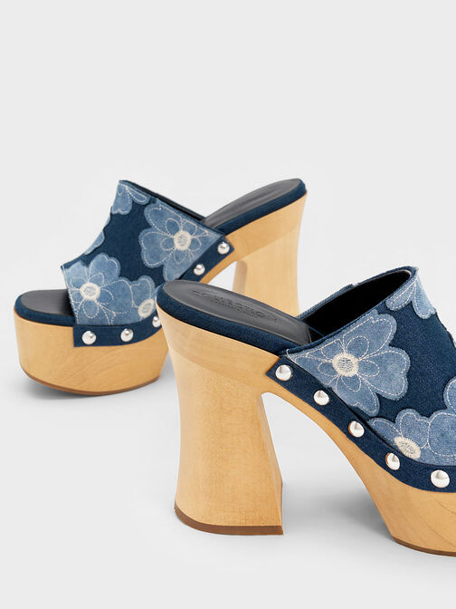 Tabitha Floral Denim Platform Clogs, Blue, hi-res