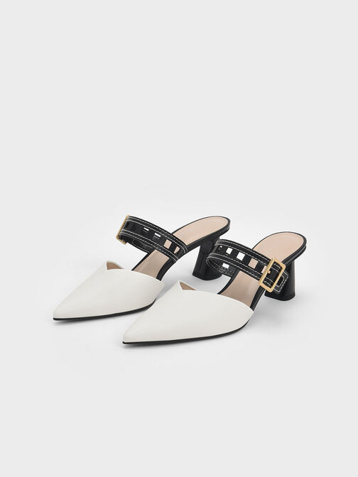 حذاء ميول بكعب عالٍ وشريط بتصميم مفرّغ, أبيض, hi-res