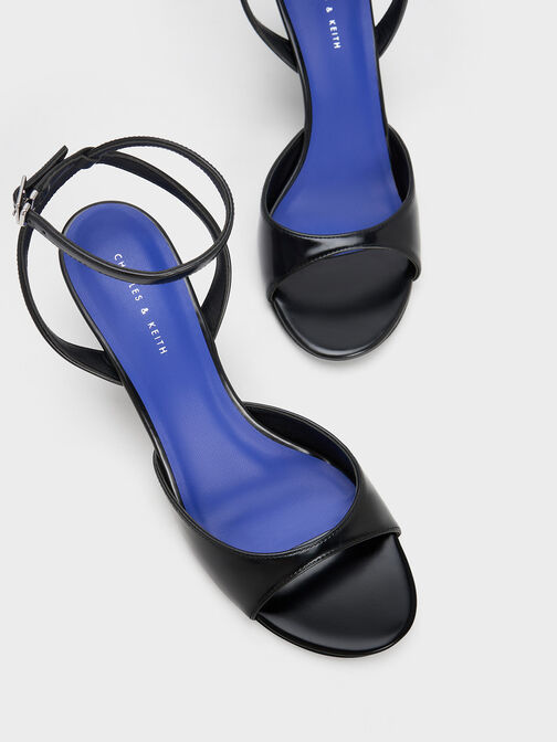 Sculptural Heel Ankle-Strap Pumps, Black, hi-res