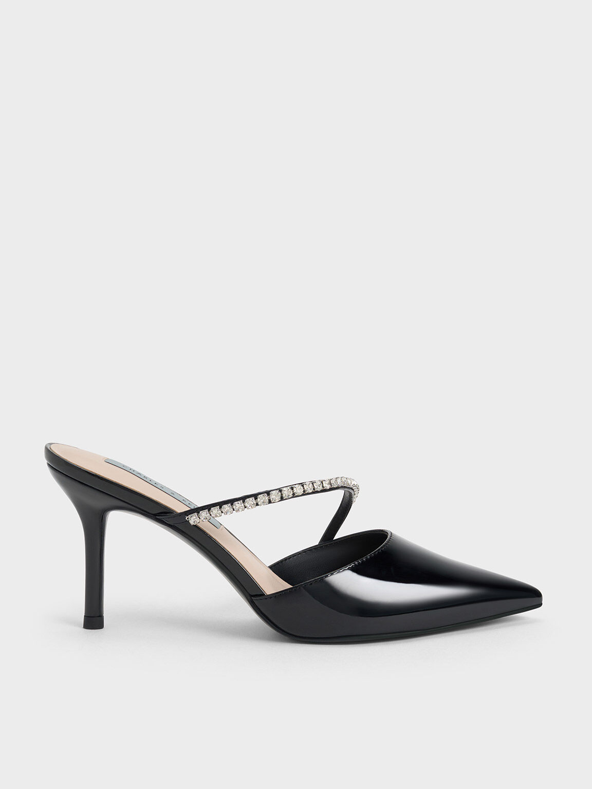 ميول مفتوح من الخلف ومرصع بالأحجار, Black Patent, hi-res