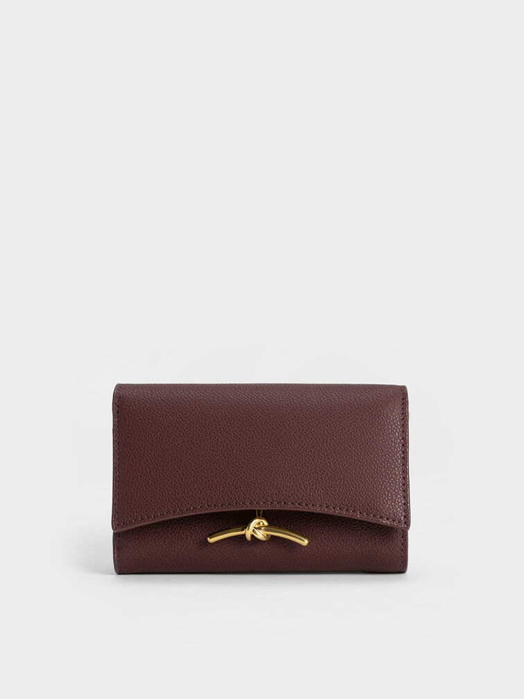 Huxley Metallic Accent Front Flap Wallet, Dark Chocolate, hi-res