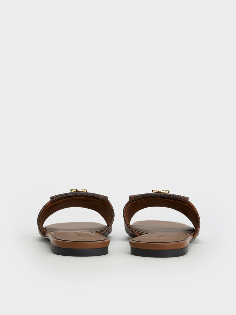 Lizard-Print Metallic-Accent Slide Sandals, Animal Print Brown, hi-res