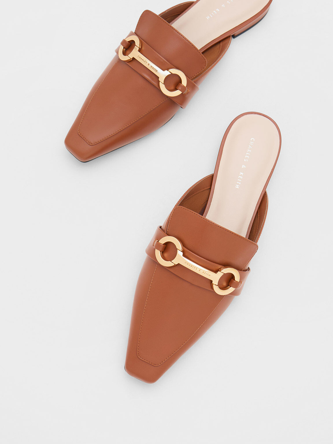 Cognac Metallic Accent Tapered Flat Mules CHARLES KEITH SA