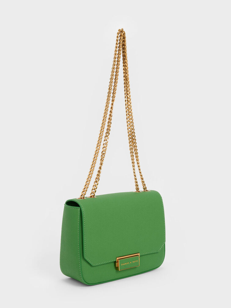 حقيبة بذراع سلسلة وقفل كبس, لون أخضر, hi-res