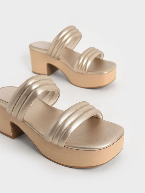 Metallic Tubular Platform Sandals, Gold, hi-res