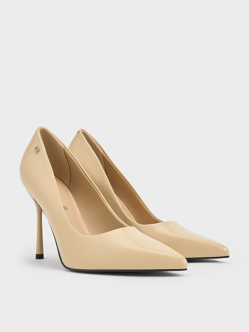 Kyra Leather Pointed-Toe Pumps, Beige, hi-res