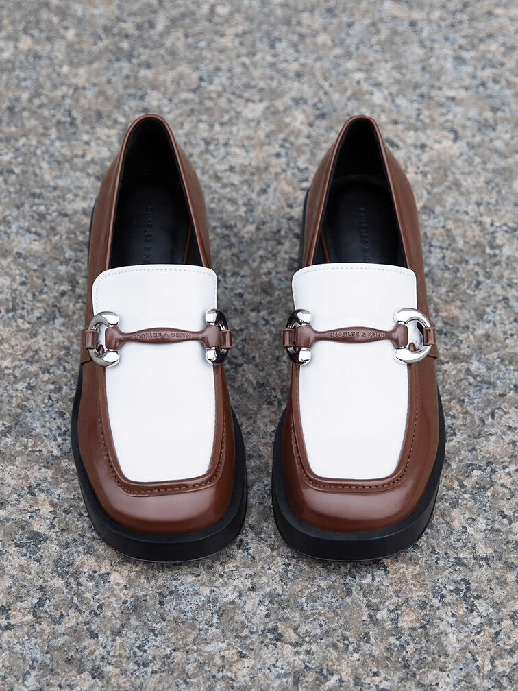 Catelaya Two-Tone Metallic Accent Loafer Pumps, Dark Brown, hi-res