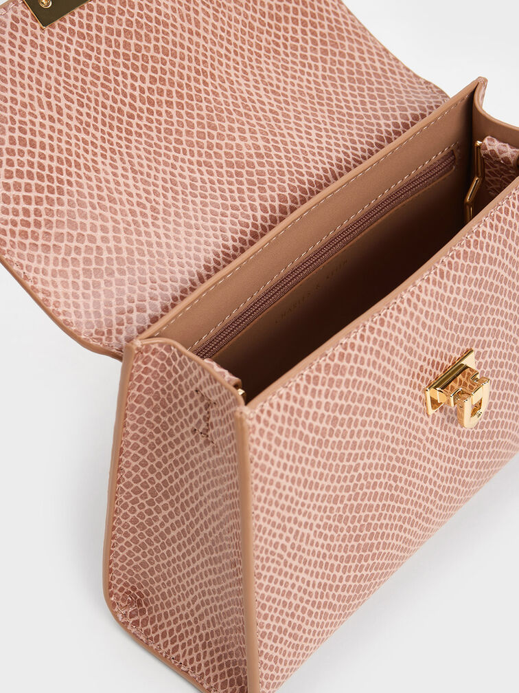 Tallulah Snake-Print Trapeze Top Handle Bag, Blush, hi-res