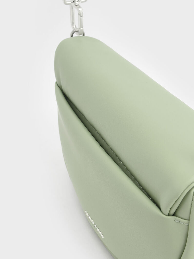 حقيبة كتف آبي بمقبض مضفر وتصميم مزين بنمط معدني, اخضر فاتح, hi-res