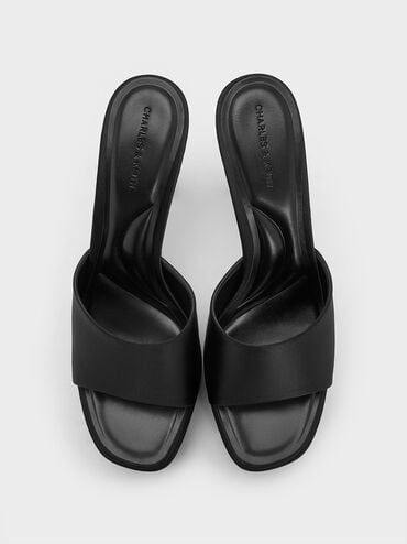 Satin High-Heel Platform Mules, Black Textured, hi-res