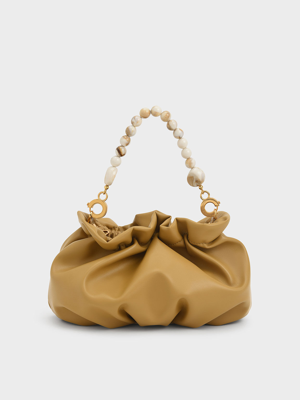 Ruched Bead-Embellished Bag, Mustard, hi-res