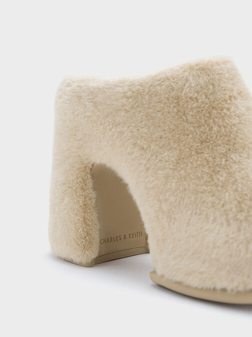 Pixie Furry Platform Mules, Beige, hi-res