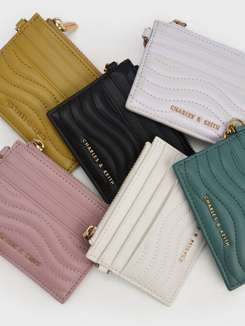 Aubrielle Stitch-Trim Zip Card Holder, Mustard, hi-res