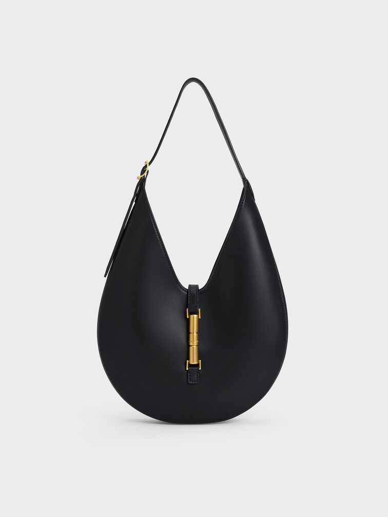 Cesia Metallic-Accent Hobo Bag, Black, hi-res