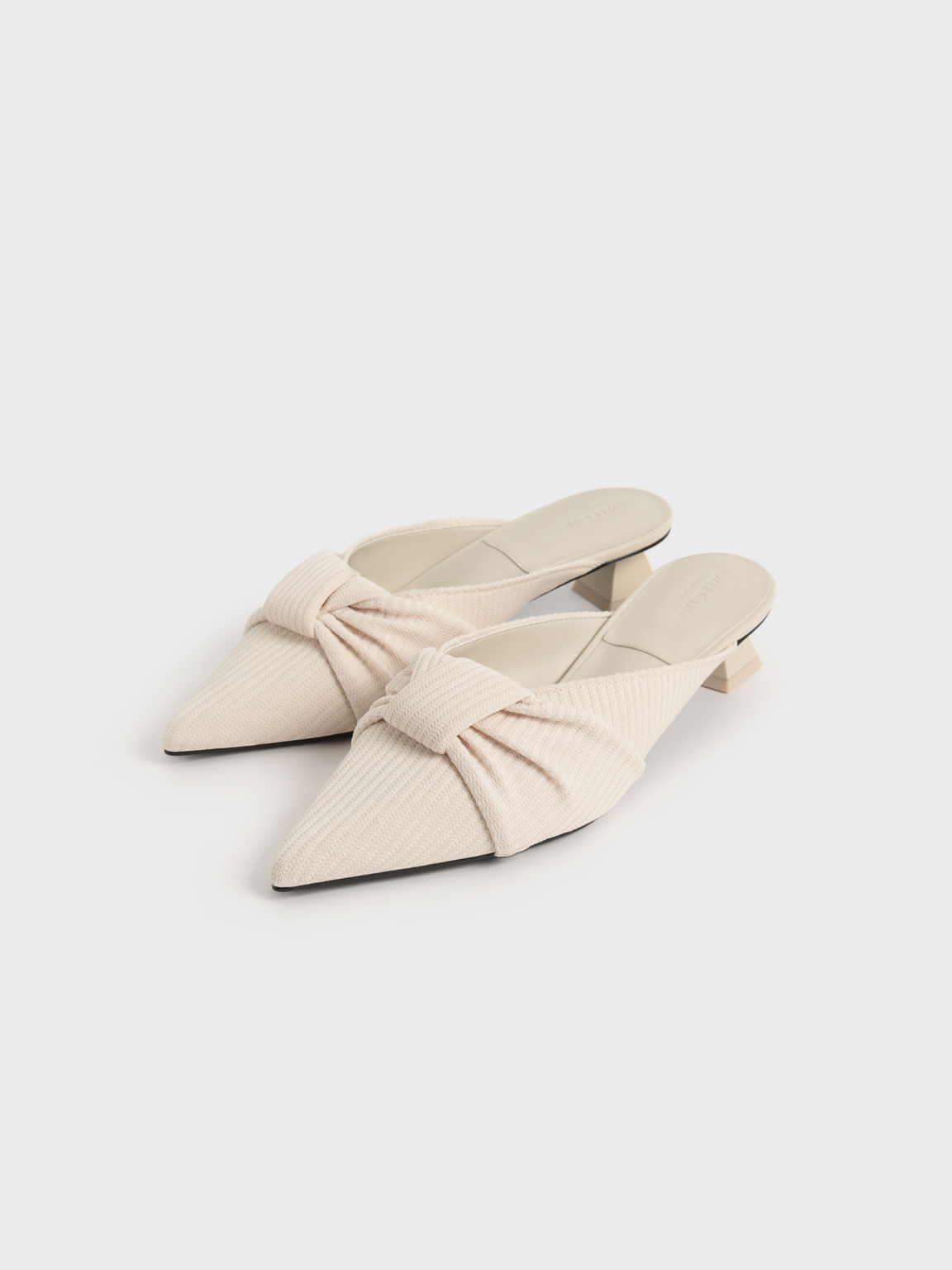Recycled Polyester Ruched Knotted Mules, Beige, hi-res