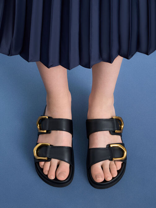 Gem-Embellished Gabine Slides, Black, hi-res