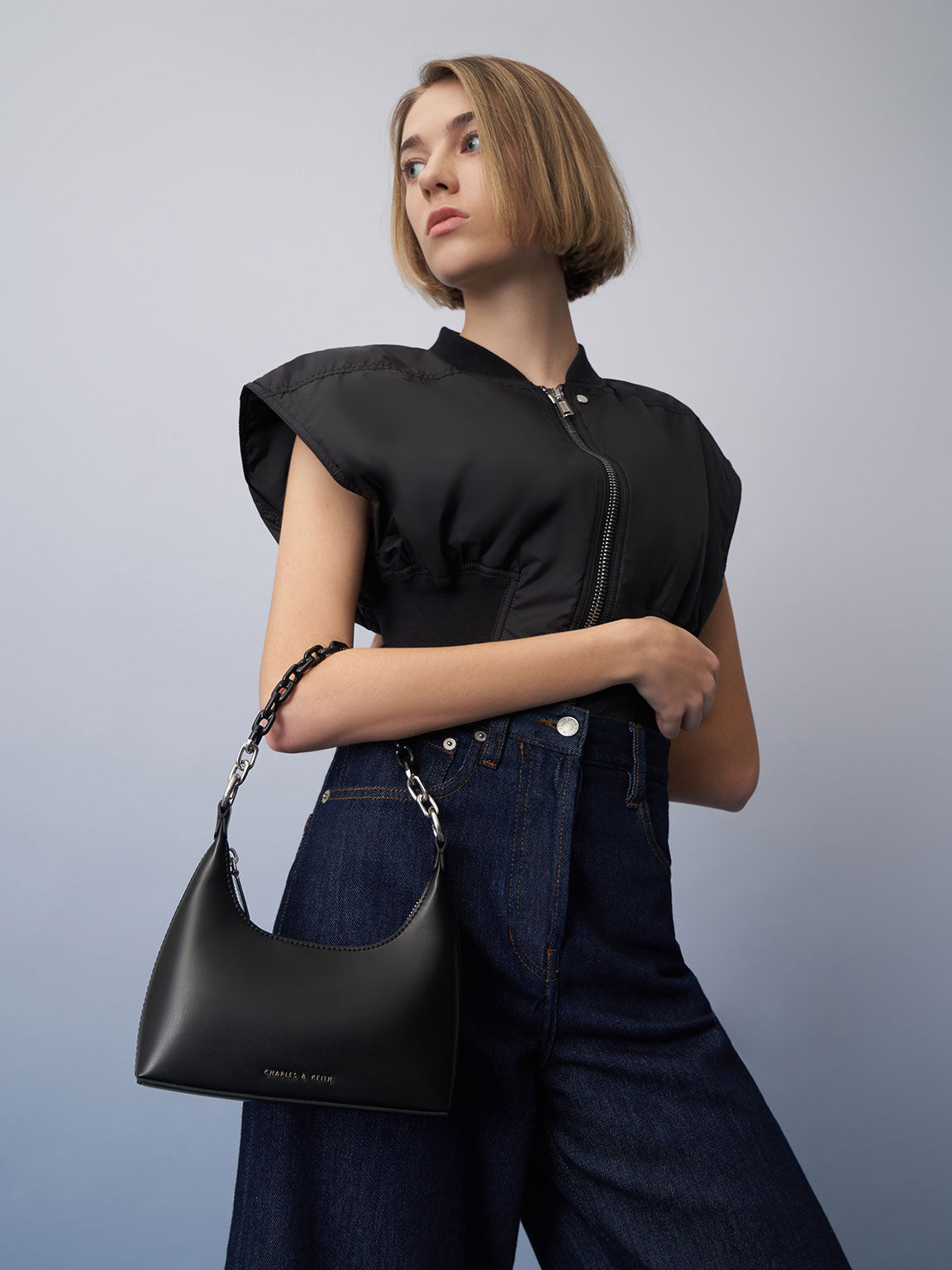 Black Koi Chain Handle Shoulder Bag CHARLES KEITH SA