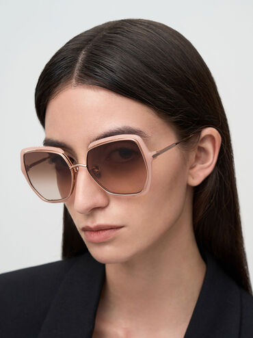 Recycled Acetate Double-Frame Butterfly Sunglasses, Pink, hi-res