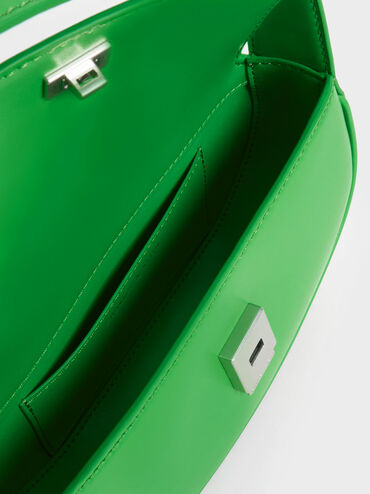 Curved Front Flap Shoulder Bag, Green, hi-res