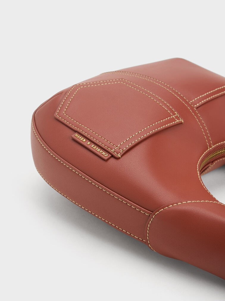 Anthea Contrast-Trim Curved Hobo Bag, Mocha, hi-res
