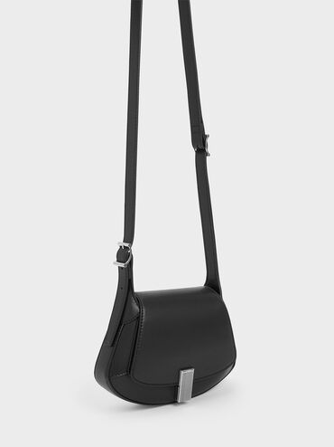 حقيبة بيد علوية منحنية بلكنة معدنية, أسود, hi-res