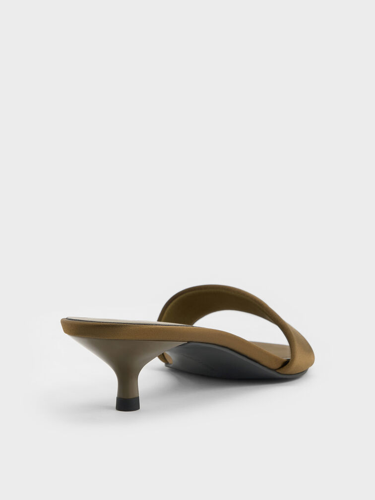 Susie Satin Kitten-Heel Mules, Olive, hi-res