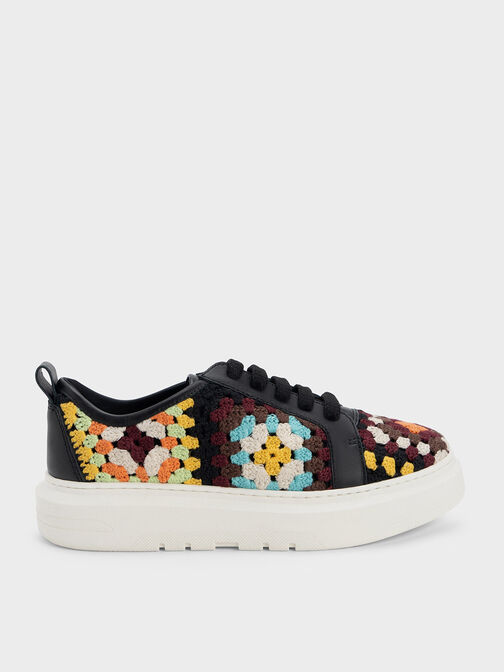 Floral Crochet & Leather Sneakers, Multi, hi-res