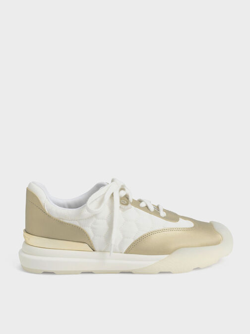 Nylon Low-Top Sneakers, Gold, hi-res