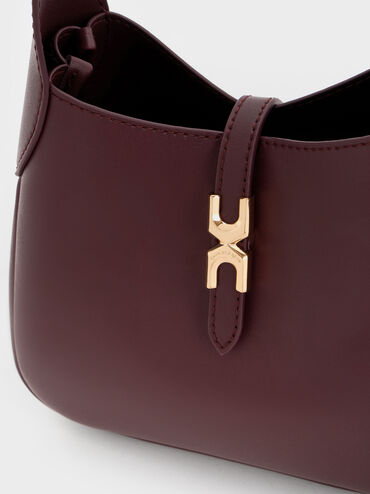 Mini Adalyn Metallic-Buckle Belted Hobo Bag, Wineberry Red, hi-res