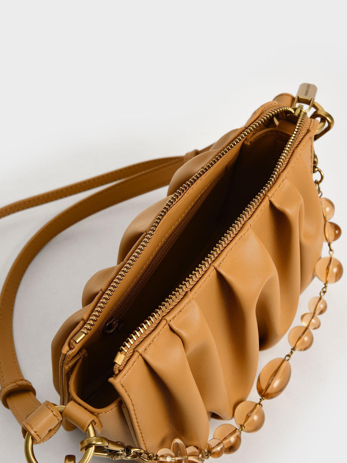 Orange Ruched Bead-Handle Shoulder Bag - CHARLES & KEITH SA Orange Ruched Bead-Handle Shoulder Bag - CHARLES & KEITH SA