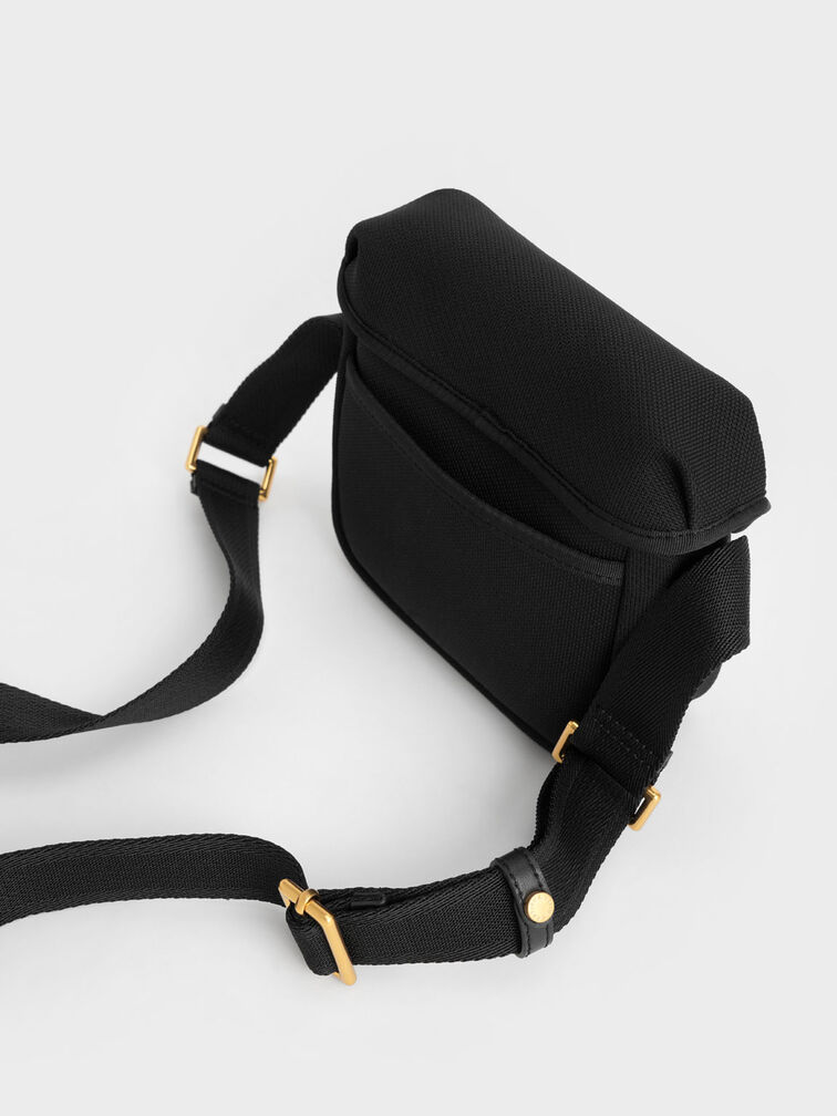 حقيبة كروس صغيرة مصنوع من القماش المنسوج والنايلون مع إبزيم معدني, أسود, hi-res