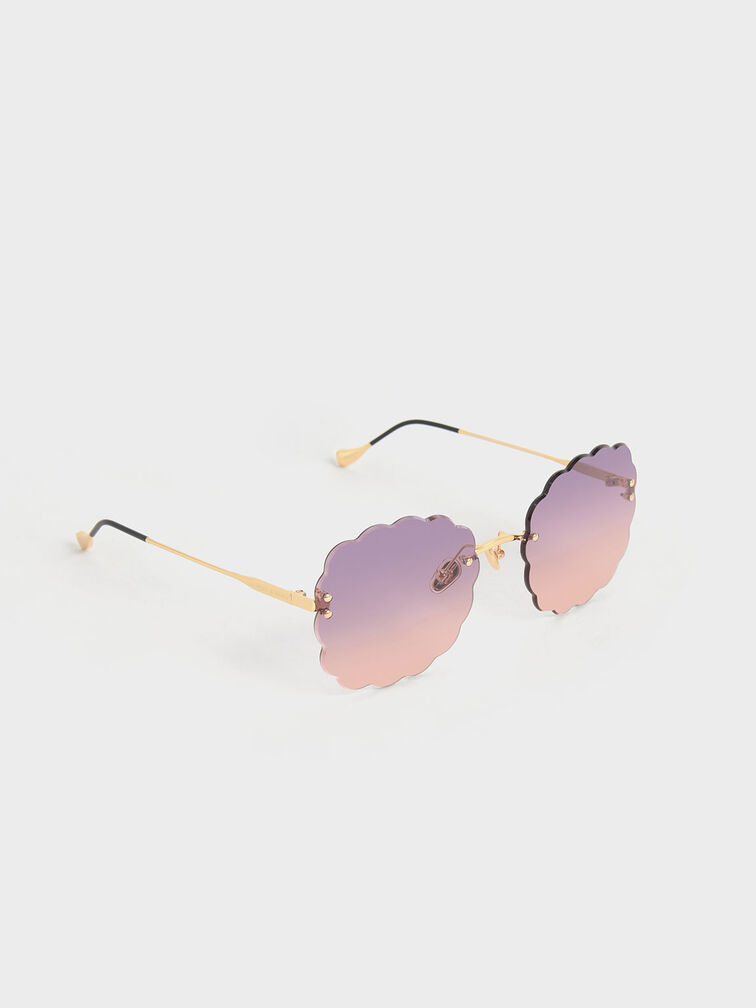 نظارة شمسية بإطار على شكل فراشة وبحواف صدفية وبعدسات متعددة الألوان, زهري, hi-res