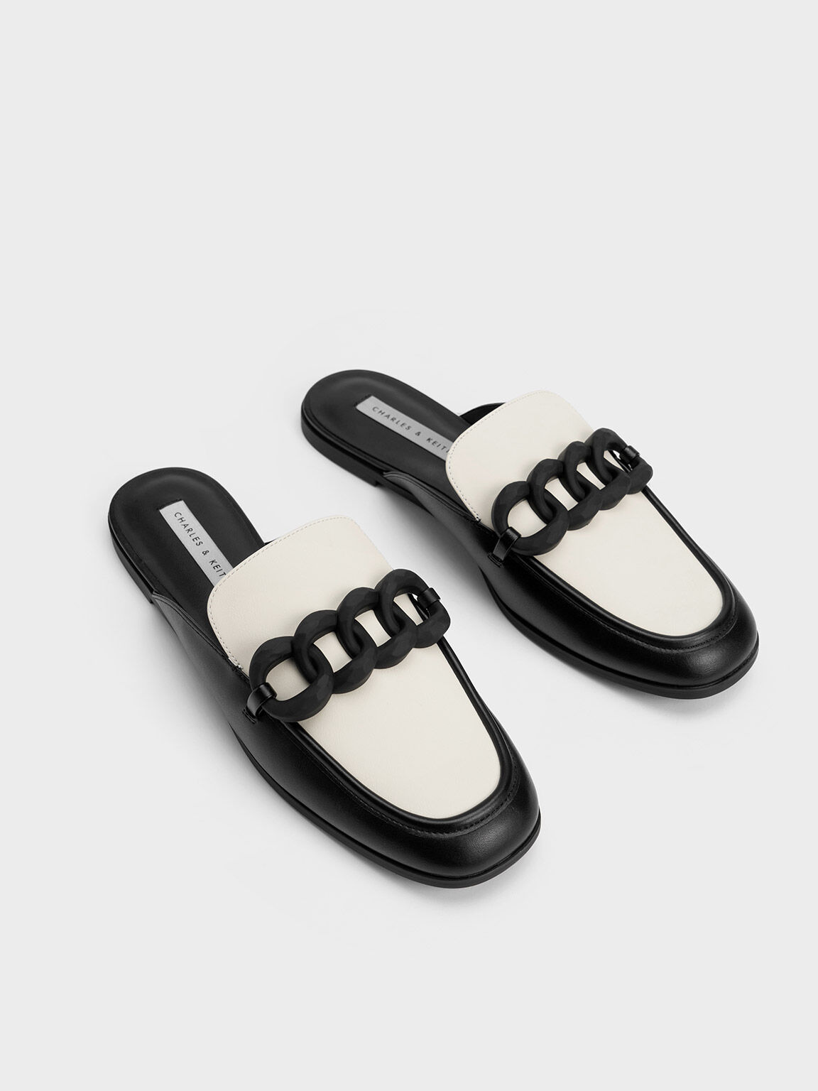 Chunky Chain Two-Tone Loafer Flats, Black, hi-res