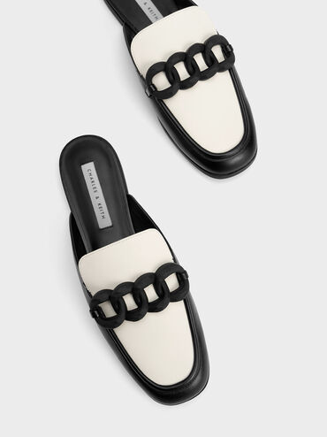 حذاء مسطح بلونين ومزين بسلسلة سميكة, أسود, hi-res