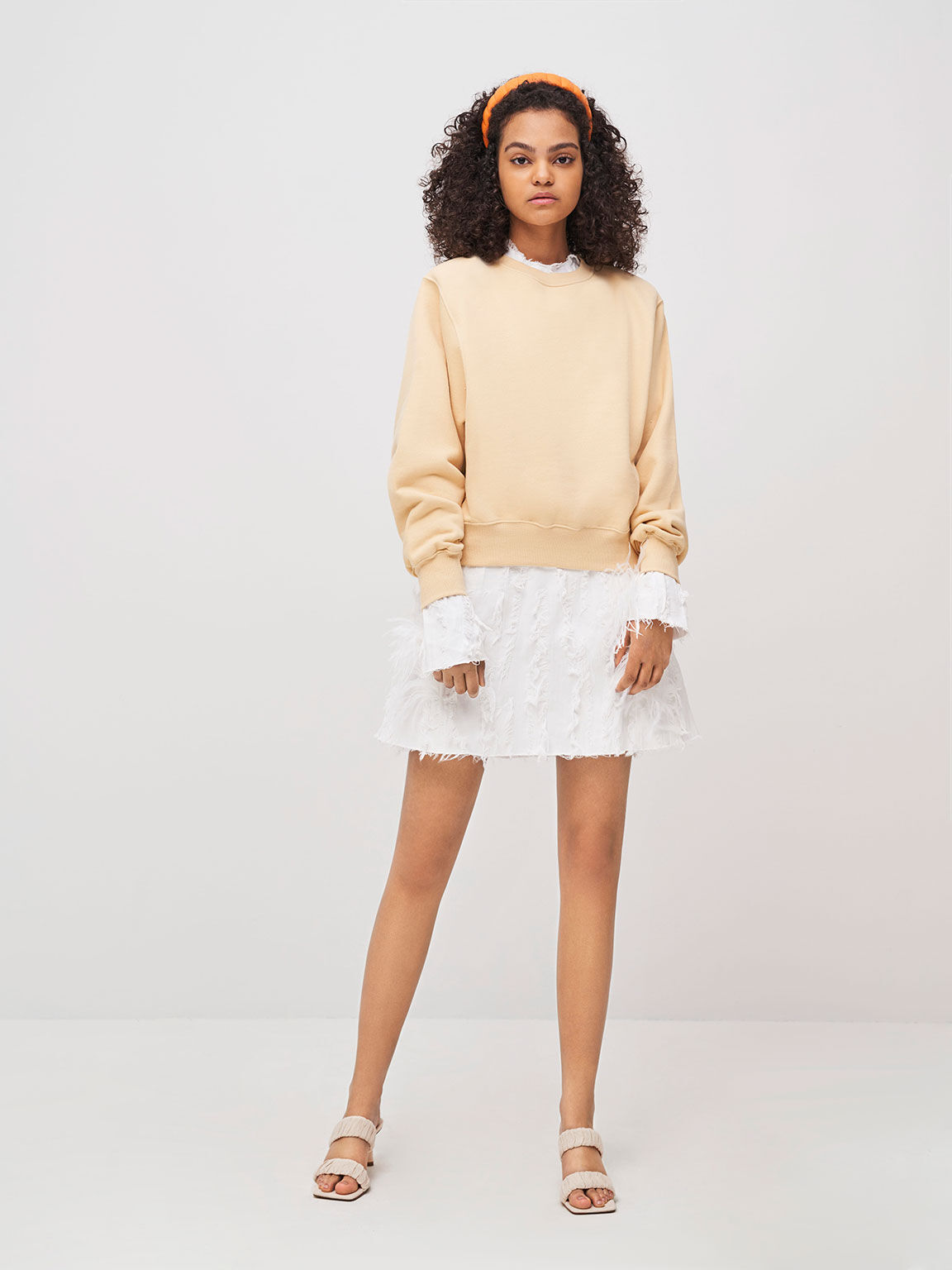 Linen Ruched Heeled Mules, Chalk, hi-res