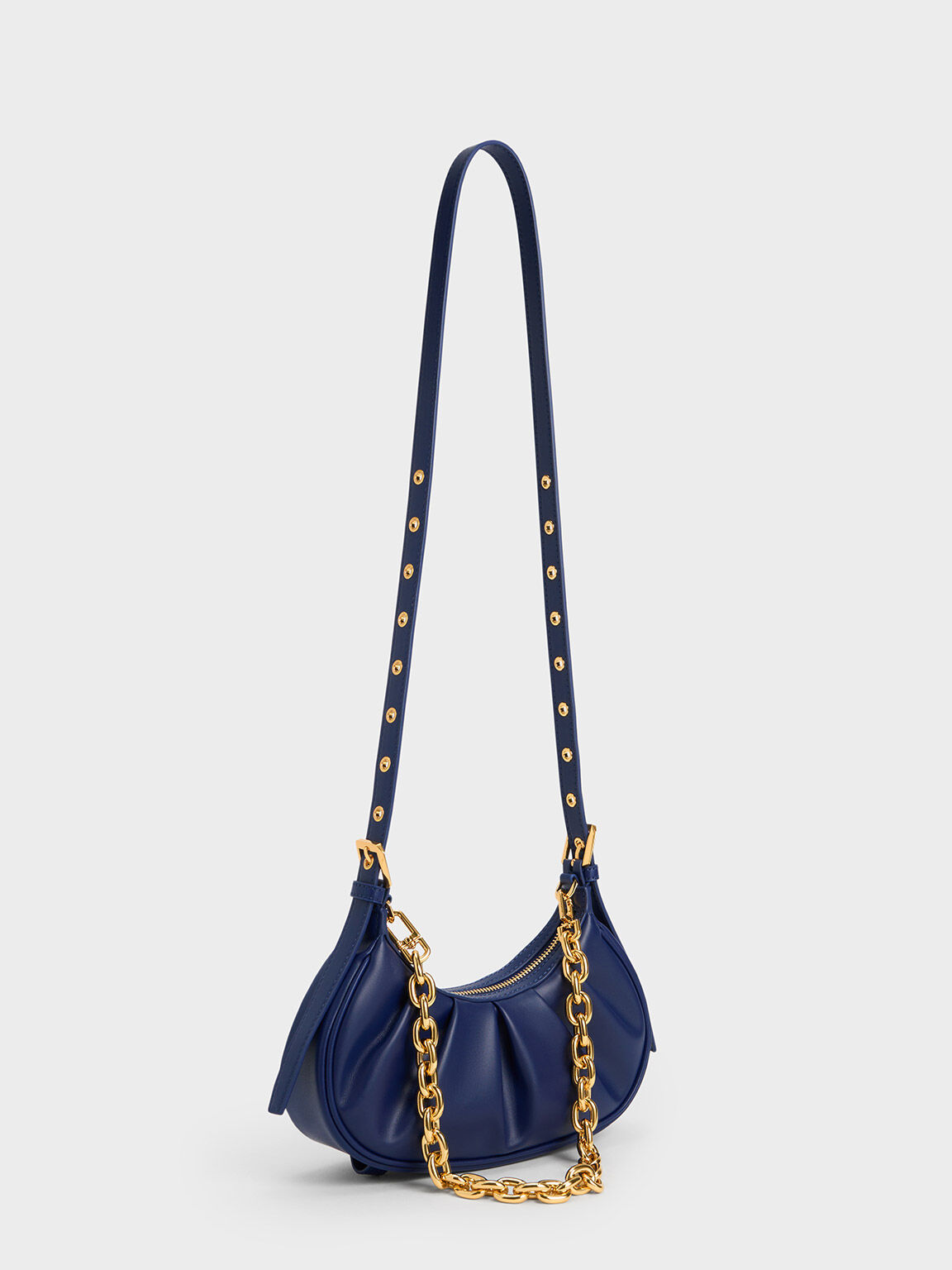 Duo Ruched Shoulder Bag, Navy, hi-res