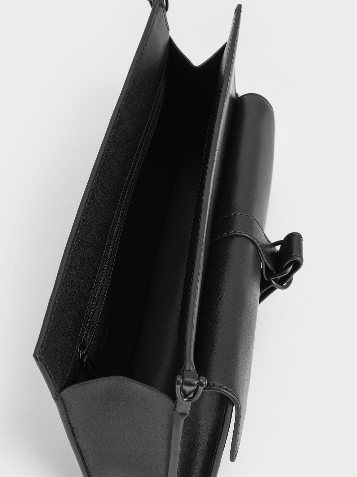 Asymmetric Belted Trapeze Bag, Black, hi-res