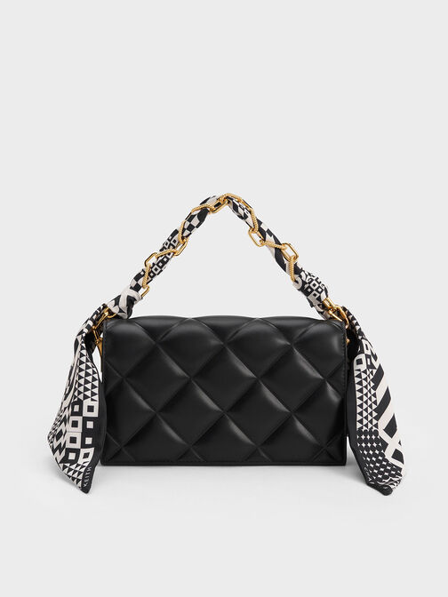 Alcott Scarf Handle Quilted Clutch, Black, hi-res