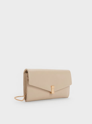 Lilibet Metallic-Accent Chain-Strap Long Wallet, Dusted Oat, hi-res