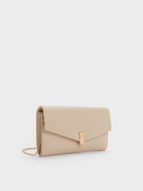 Lilibet Metallic-Accent Chain-Strap Long Wallet, Dusted Oat Lilibet Metallic-Accent Chain-Strap Long Wallet, Dusted Oat, hi-res