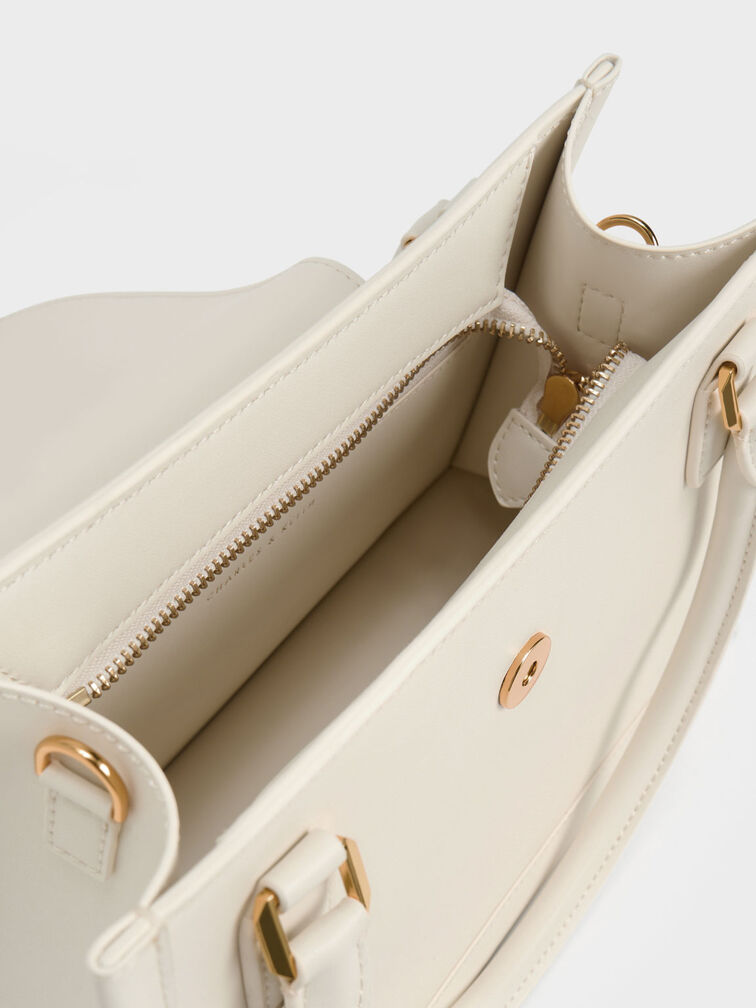 Roza Scarf Quilted Trapeze Bag, Cream, hi-res