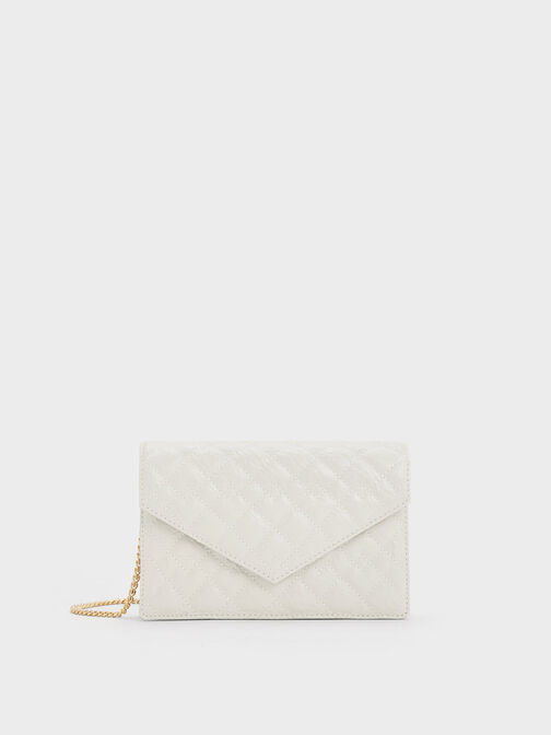محفظة مبطنة بتصميم مزدوج على شكل مغلف, أبيض, hi-res