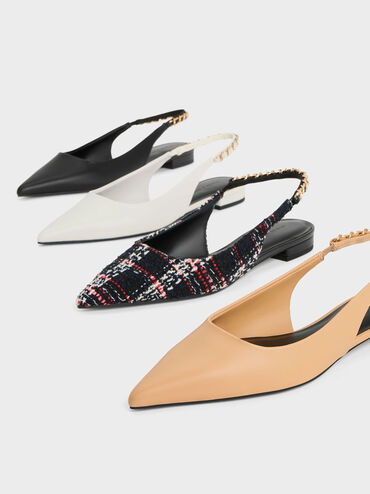 Braided-Chain Slingback Flats, Black, hi-res