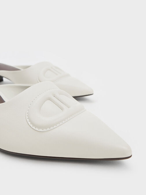 Oval Stitch-Trim Pointed-Toe Mules, Chalk, hi-res