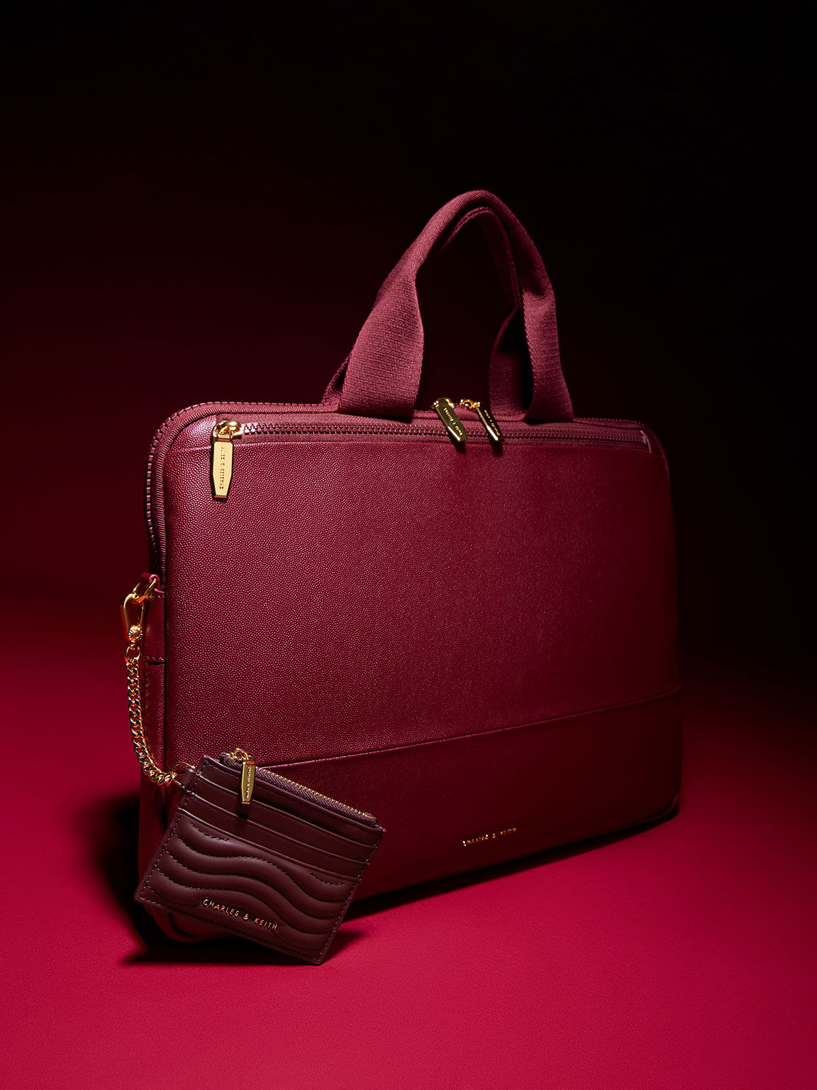 Textured Laptop Bag, Burgundy, hi-res